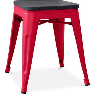 Tabouret Style Bistrot Metalix - 46 Cm - Métal Et Bois Foncé Rouge