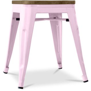 Tabouret Design Industriel - Bois Et Acier - 45cm - Metalix Rose Pâle