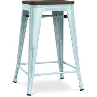 Tabouret De Bar - Design Industriel - Bois Et Acier - 60cm -metalix Vert Pâle