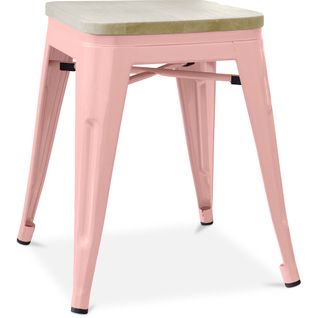 Tabouret Style Bistrot Metalix - Métal Et Bois Clair  - 45cm Orange Pâle