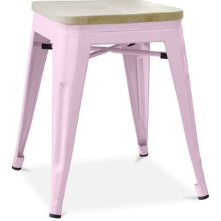 Tabouret Style Bistrot Metalix - Métal Et Bois Clair  - 45cm Rose Pâle