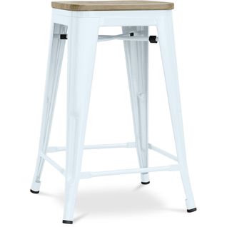 Tabouret Style Bistrot Metalix - 61 Cm - Métal Et Bois Clair Bleu Gris