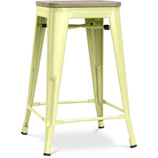 Tabouret Style Bistrot Metalix - 61 Cm - Métal Et Bois Clair Jaune Pâle