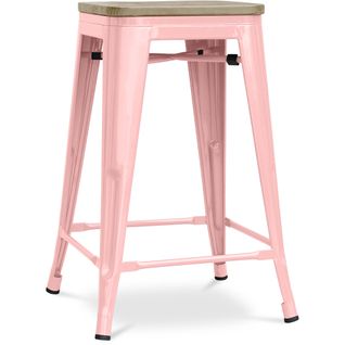 Tabouret Style Bistrot Metalix - 61 Cm - Métal Et Bois Clair Orange Pâle