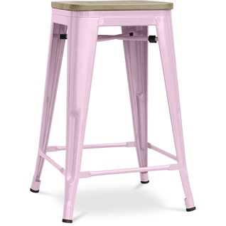 Tabouret Style Bistrot Metalix - 61 Cm - Métal Et Bois Clair Rose Pâle