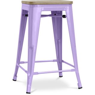 Tabouret Style Bistrot Metalix - 61 Cm - Métal Et Bois Clair Violet Pastel