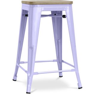 Tabouret Style Bistrot Metalix - 61 Cm - Métal Et Bois Clair Lavande