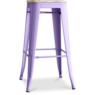 Tabouret Bistrot Metalix - 76 Cm - Métal Et Bois Clair Violet Pastel