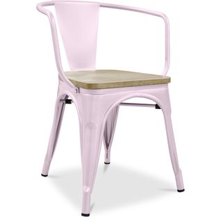 Chaise Avec Accoudoir Bistrot Metalix - Métal Et Bois Clair Rose Pâle
