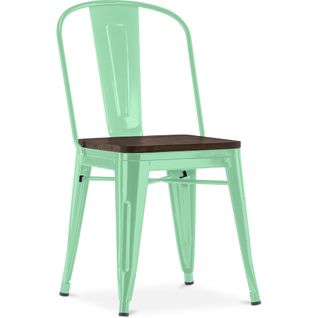 Chaise Carrée Bistrot Metalix - Métal Et Bois Foncé Menthe
