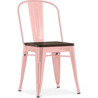 Chaise Carrée Bistrot Metalix - Métal Et Bois Foncé Orange Pâle