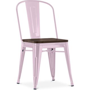 Chaise Carrée Bistrot Metalix - Métal Et Bois Foncé Rose Pâle