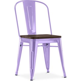 Chaise Carrée Bistrot Metalix - Métal Et Bois Foncé Violet Pastel