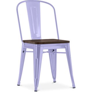 Chaise Carrée Bistrot Metalix - Métal Et Bois Foncé Lavande