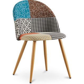 Chaise De Salle à Manger Tapissée Scandi Retro Design Patchwork Pieds En Bois - Bennett Amy Multicol