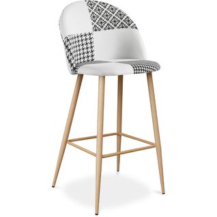 Tabouret Tapissé Patchwork - Style Scandinave - Noir Et Blanc - Bennett  Blanc / Noir