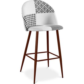 Tabouret Tapissé Patchwork - Style Scandinave - Noir Et Blanc - Bennett Blanc / Noir