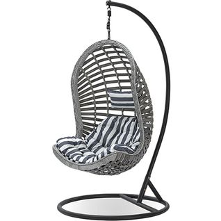Fauteuil Balancelle Suspendu De Jardin Design Boho Bali Egg Style En Rotin Synthétique - Etania Gris