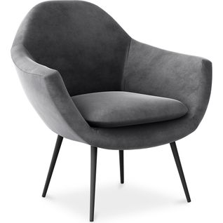 Fauteuil En Velours Rembourré - Ora Gris Foncé