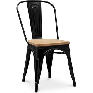 Chaise Salle à Manger Bistrot Metalix Design En Métal Et Bois Clair  - Noir