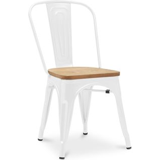 Chaise Salle à Manger Bistrot Metalix Design En Métal Et Bois Clair  - Blanc