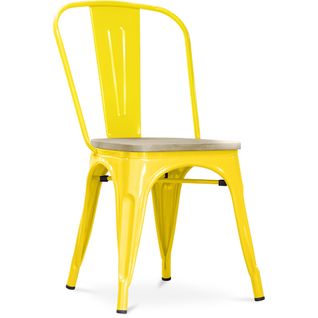 Chaise Salle à Manger Bistrot Metalix Design En Métal Et Bois Clair  - Jaune