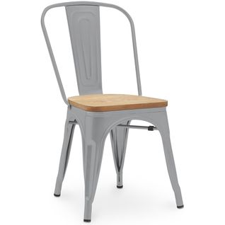 Chaise Salle à Manger Bistrot Metalix Design En Métal Et Bois Clair  - Gris Clair