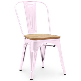 Chaise Salle à Manger Bistrot Metalix Design En Métal Et Bois Clair  - Rose Pâle