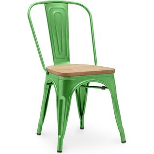 Chaise Salle à Manger Bistrot Metalix Design En Métal Et Bois Clair  - Vert