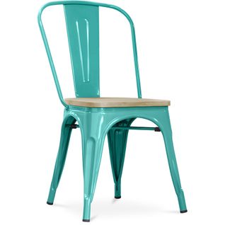 Chaise Salle à Manger Bistrot Metalix Design En Métal Et Bois Clair  - Vert Pastel