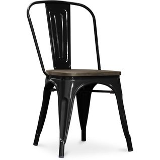 Chaise Salle à Manger Bistrot Metalix Design En Métal Et Bois Foncé  - Noir