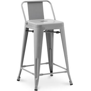 Tabouret De Bar Avec Dossier - Design Industriel - 60cm - - Metalix Gris Clair