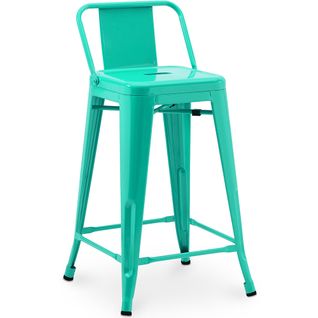 Tabouret De Bar Avec Dossier - Design Industriel - 60cm - - Metalix Vert Pastel