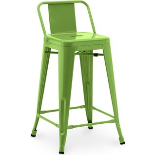 Tabouret De Bar Avec Dossier - Design Industriel - 60cm - - Metalix Vert Clair