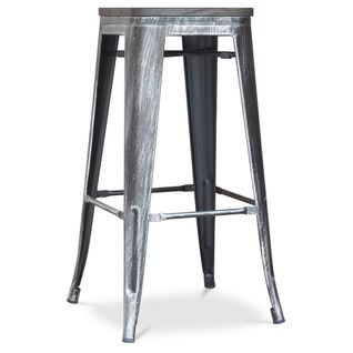 Tabouret De Bar - Design Industriel - Bois Et Acier - 76 Cm - New Edition- Metalix Industriel