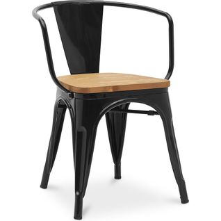 Chaise De Salle à Manger Avec Accoudoir Bistrot Metalix Design En Métal Et Bois Clair - Noir