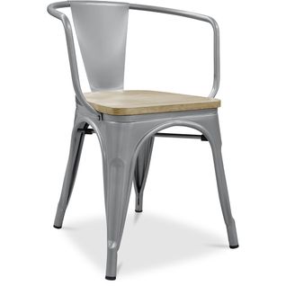 Chaise De Salle à Manger Avec Accoudoir Bistrot Metalix Design En Métal Et Bois Clair - Gris Clair