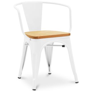 Chaise De Salle à Manger Avec Accoudoir Bistrot Metalix Design En Métal Et Bois Clair - Blanc