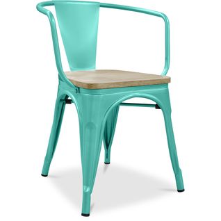 Chaise De Salle à Manger Avec Accoudoir Bistrot Metalix Design En Métal Et Bois Clair - Vert Pastel