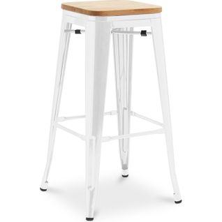 Tabouret De Bar - Design Industriel - Bois Et Acier - 76cm - - Metalix Blanc