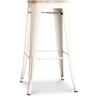 Tabouret De Bar - Design Industriel - Bois Et Acier - 76cm - - Metalix Crème