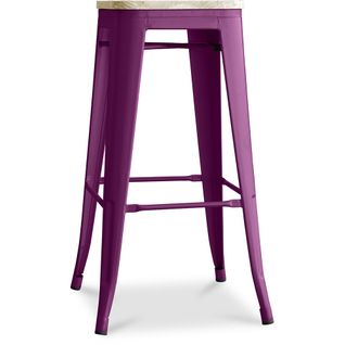 Tabouret De Bar Bistrot Metalix Design En Métal Et Bois Clair - 76 Cm - Violet