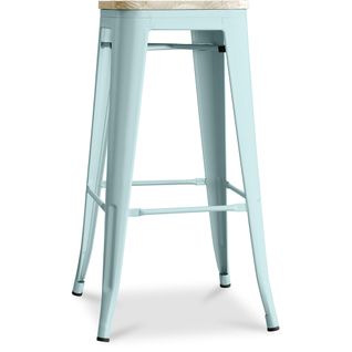 Tabouret De Bar Bistrot Metalix Design En Métal Et Bois Clair - 76 Cm - Vert Pâle