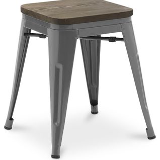 Tabouret De Bar Design Industriel - Bois et Métal - 45 Cm - - Metalix Gris Foncé