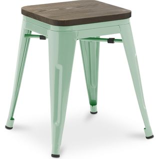 Tabouret De Bar Design Industriel - Bois et Métal - 45 Cm - - Metalix Menthe