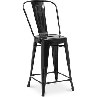 Tabouret De Bar Avec Dossier - Design Industriel - 60cm - - Metalix Noir
