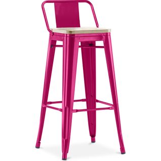 Tabouret De Bar Avec Petit Dossier Bistrot Metalix Design En Métal Et Bois Clair - 76 Cm - Fuchsia