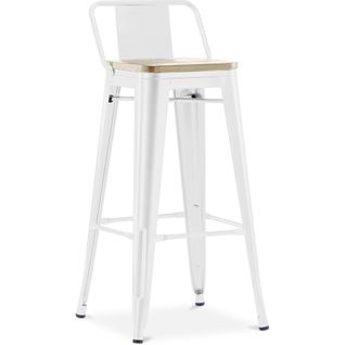 Tabouret De Bar Avec Dossier - Design - Bois Et Acier - 76cm - - Metalix Blanc