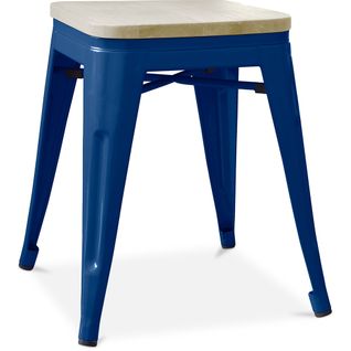 Tabouret De Bar Design Industriel - Bois Et Acier - 45cm - - Metalix Bleu Foncé