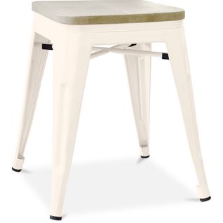 Tabouret De Bar Design Industriel - Bois Et Acier - 45cm - - Metalix Crème